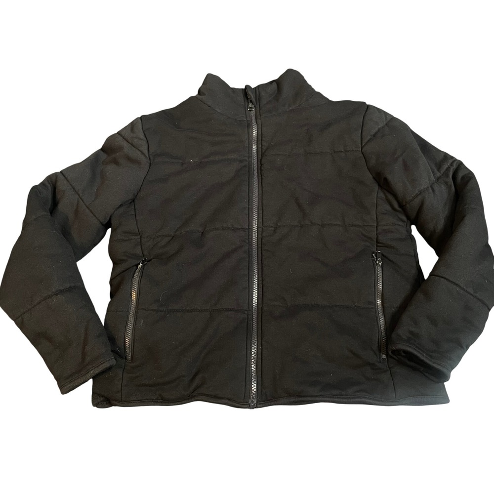 Three Dots Womens Black Quilted Full Zip Puffer Jacket Mock Neck Size S